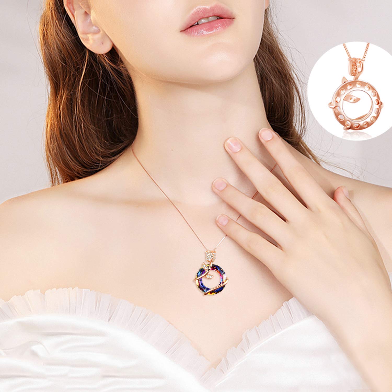 AOBOCO 925 Sterling Silver Necklace Rose Flower Pendant Crystal Jewellery Mothers Day Wedding Birthday Gifts for Her Women Girlfriend Wife Mum