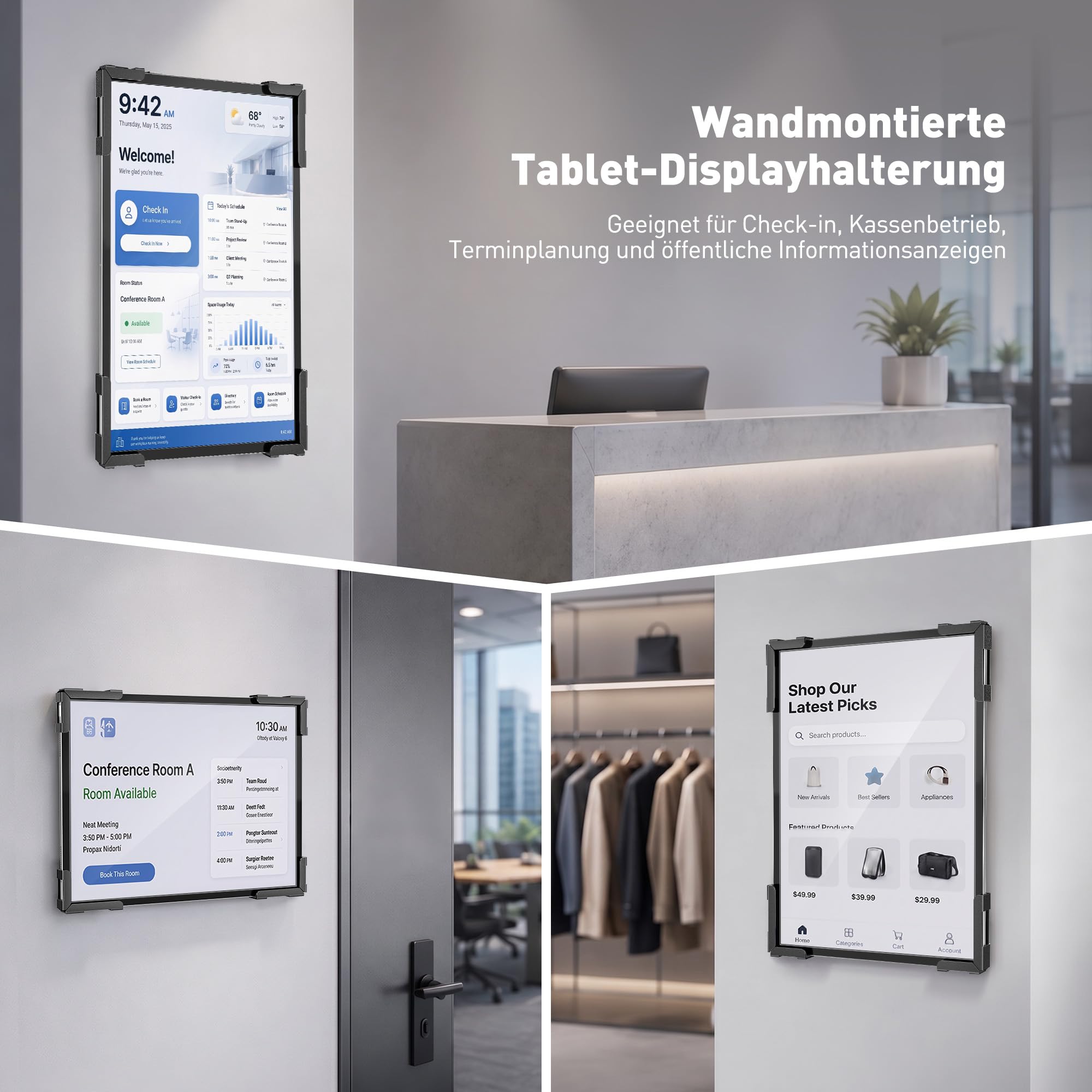 AboveTEK Tablet Wandhalterung mit Diebstahlschutz, Abschließbare Stahl-Halterung 360° drehbar, geeignet für 9.7–13 Zoll Tablets, für Empfang, Besprechungsraum, Kasse/POS & Einzelhandel（Schwarz）