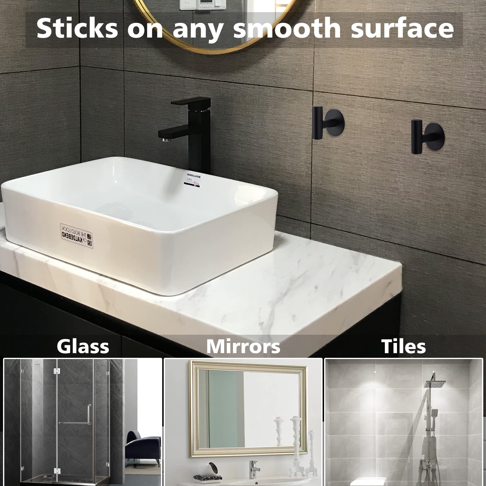 Yandls - Ganchos adhesivos de pared resistentes de acero inoxidable, impermeables, ganchos adhesivos para colgar, ganchos para colgar toallas de pared para baño, cocina, paquete de 2