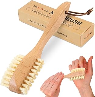 Takavu Nail Brush, Pure Boar Bristles, Natural Wood Handle, Nail Cleaning Brush for Scrubbing Fingernail Toenail Hand Feet, Dual Sided for Regular Manicure Nail Care Hygiene