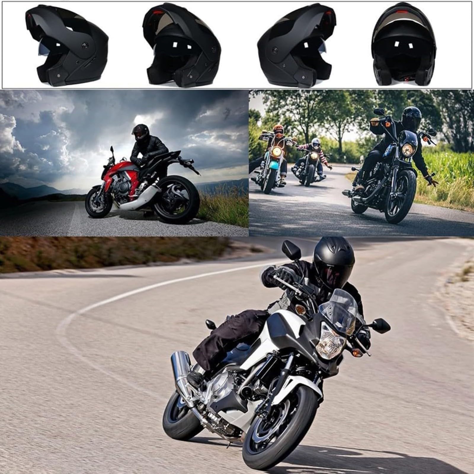 Casco Modular Para Motocicleta Con Guantes Y Protección Facial, Doble Visera, Casco Moto & Scooter & ECE 22.06 Homologado | Para Hombre Y Mujer 2,XXL/(63~64cm)