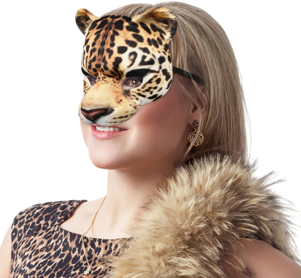 Amosfun Leopard Half Face Masquerade Mask, Animal Cosplay Mask for Carnival, Masquerade Ball, Jungle Party, Dance and Costume Events - Image 7