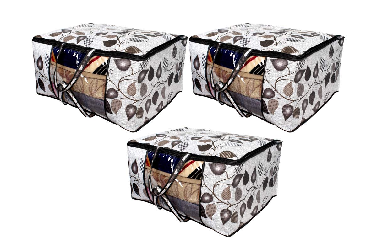 The Furnishing Tree Blanket Bag/Storage Bag/Quilt Bag Large Size Petals Pattern Grey Set of 3-picture-10