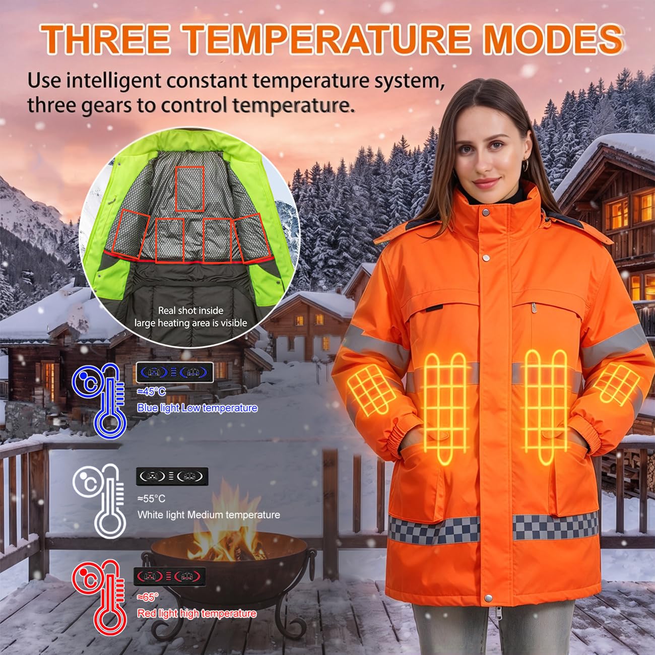 Jacke Beheizbar Herren, Heizjacke Damen Warme Arbeitsjacke Orange,3XL