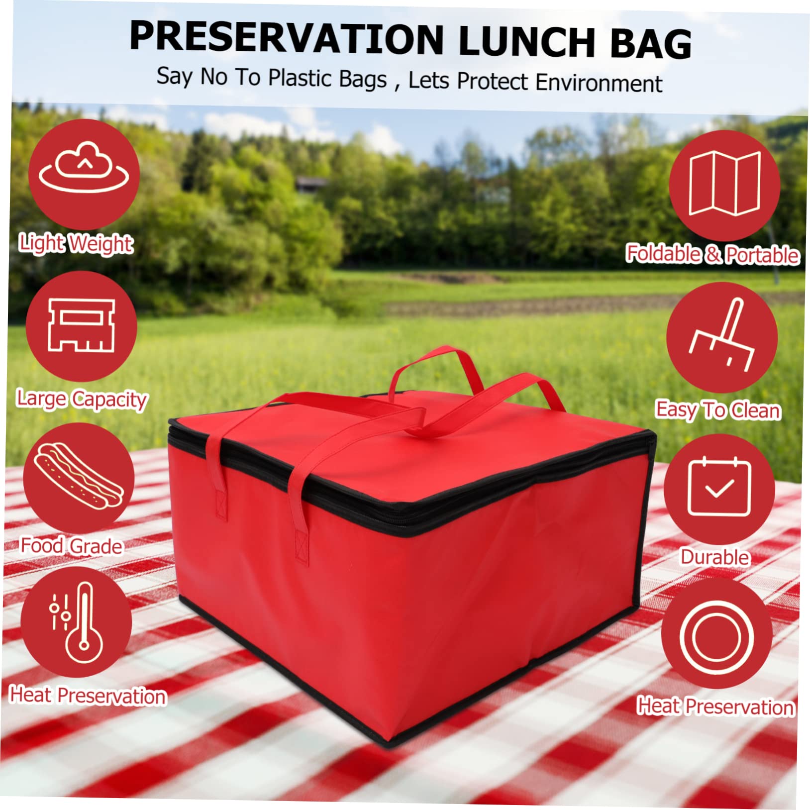 Dickly Borsa Termica per Pizza,Borsa Frigo Pieghevole Portatile,Borsa Porta Pranzo Impermeabile,Borsa di Consegna,Lunch Box Termico per la Consegna del Cibo,Pizza da asporto, Rosso 50x50x16cm