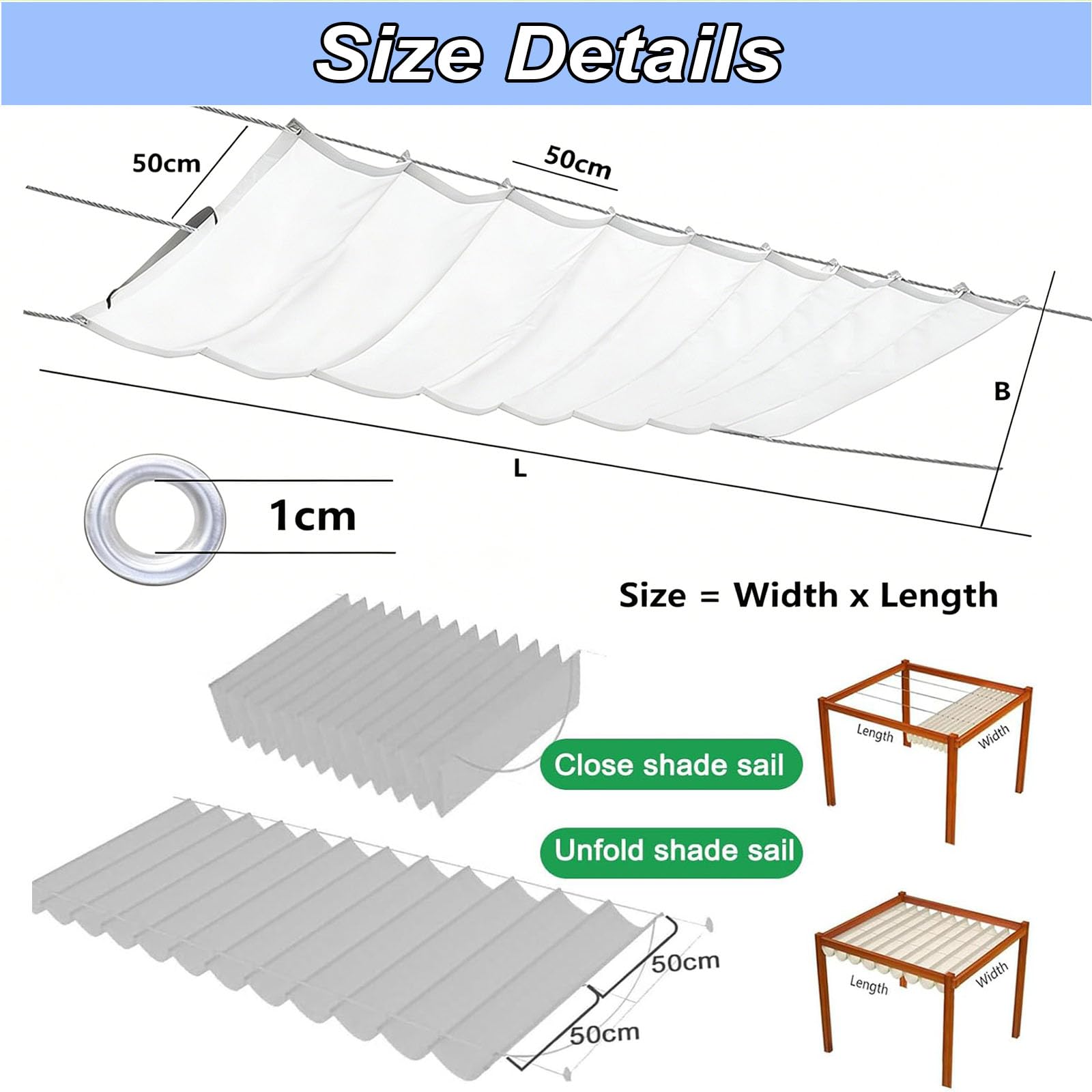 Voile d'ombrage Rétractable 220 x 250 cm sur Mesure, Réglable, Couverture D'Ombre, de Protection UV et Indéchirable Voile-D'Ombrage Rétractable Vague pour Jardins Balcons, Blanc
