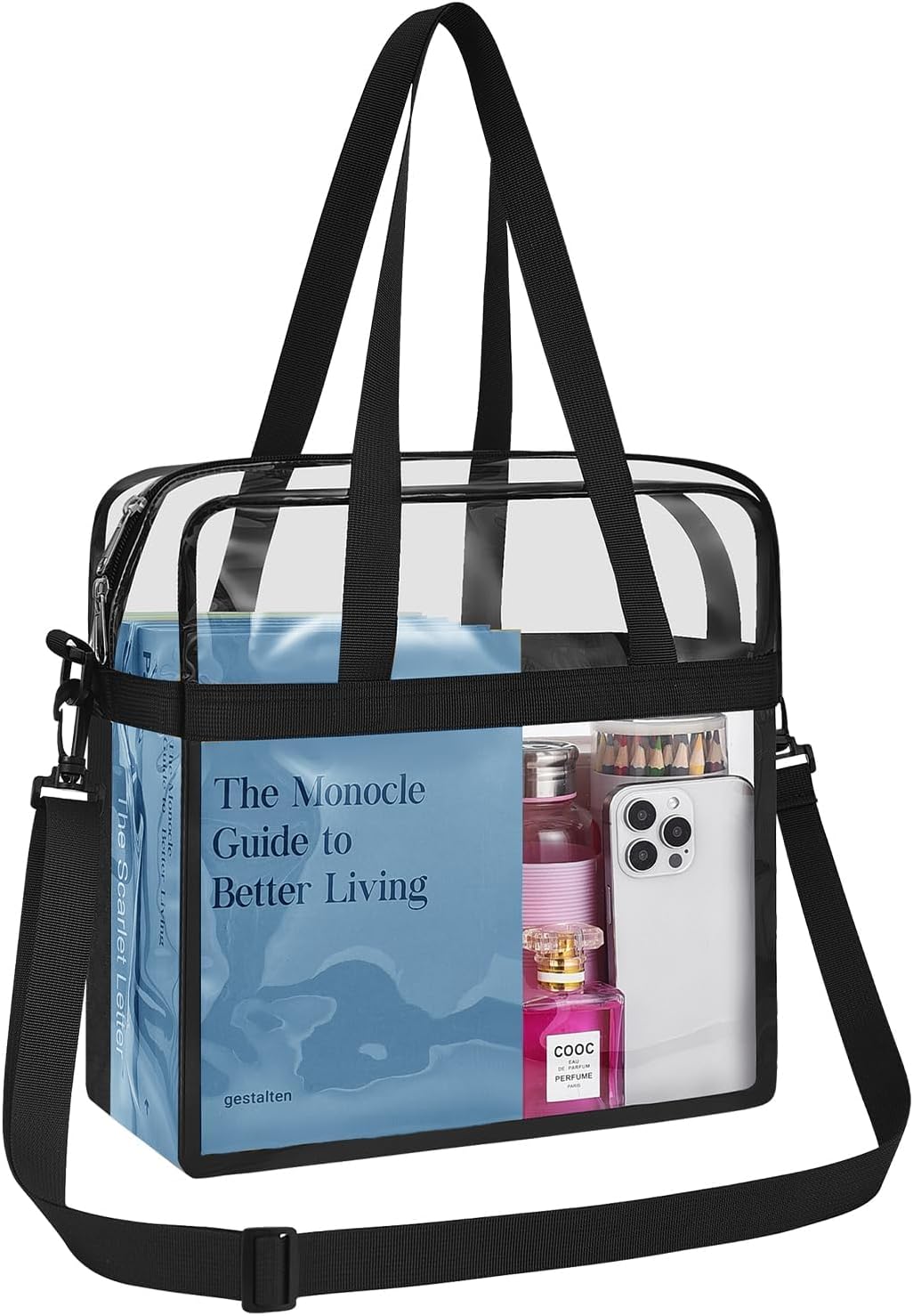 Clear Bag for Stadium Events 12×6×12 Clear Tote Bag for Concert,Sport,Festival Black Main Pocket Only