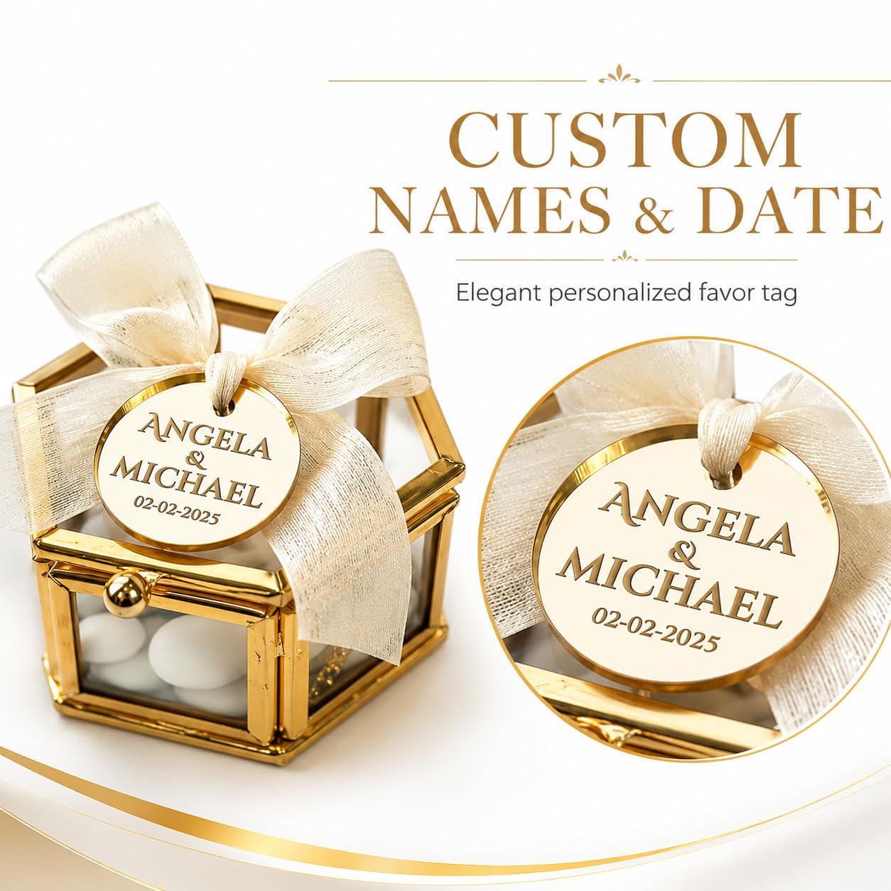Personalised Mirror Acrylic Gift Tags – Customisable Name Tags for Wedding, Christening, Engagement, Party Favours