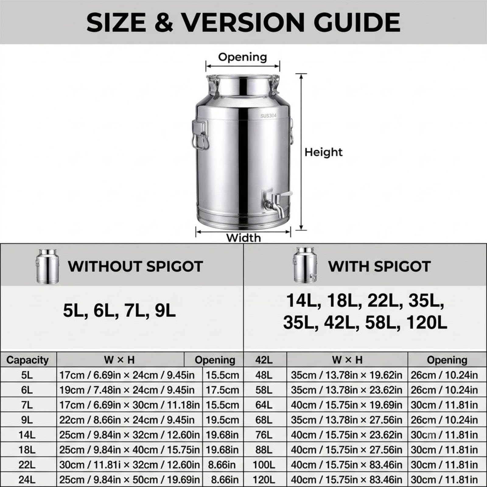 Dispensador de Bebidas y Agua de Acero Inoxidable 304 con Grifo | Barril Hermético 5L-120L para Aceite, Leche y Bebidas, Fácil Llenado para Uso Hogar y Comercial(68Liter)