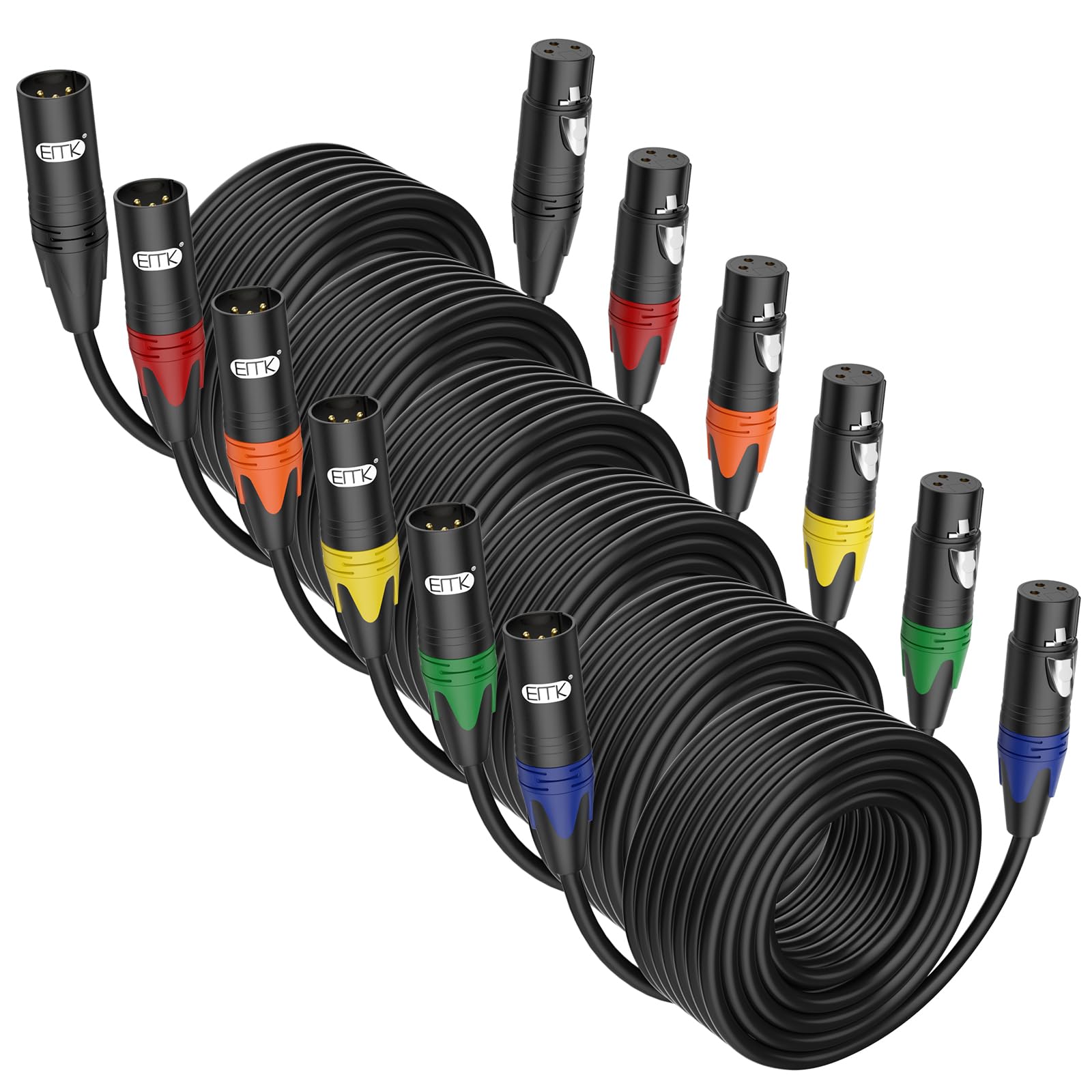 EMK Cavo XLR 3,4 m/3,6 m (6 colori) – Cavo bilanciato maschio a femmina, cavo audio schermato a 3 pin con connettori colorati – durevole per studio, mixer, amplificatore, altoparlante, videocamera