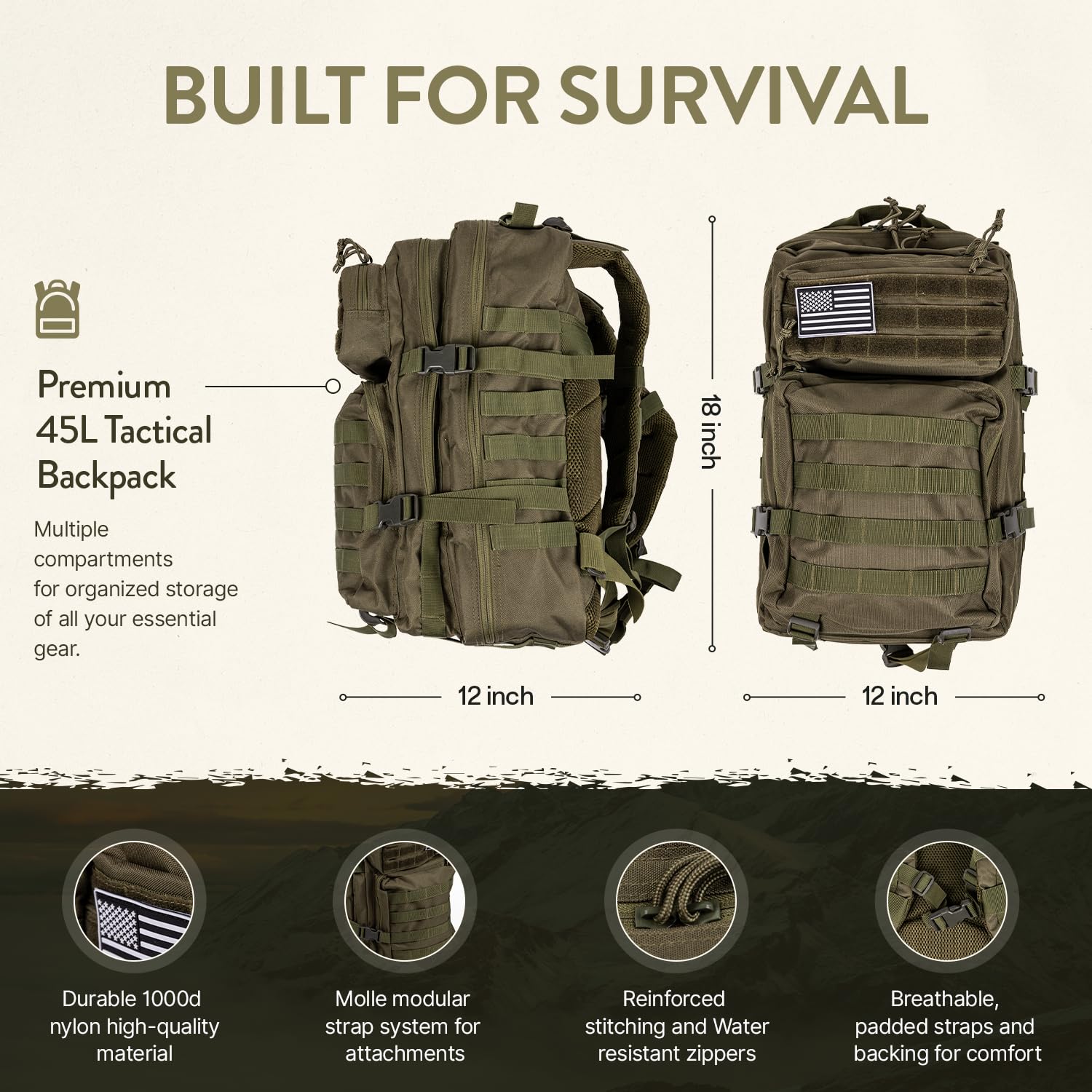 Kit de supervivencia de 72 horas | Bolsa de 45 litros | Equipo de supervivencia con primeros auxilios, filtro de agua, alimentos, herramientas | camping, senderismo, equipo de preparación al aire