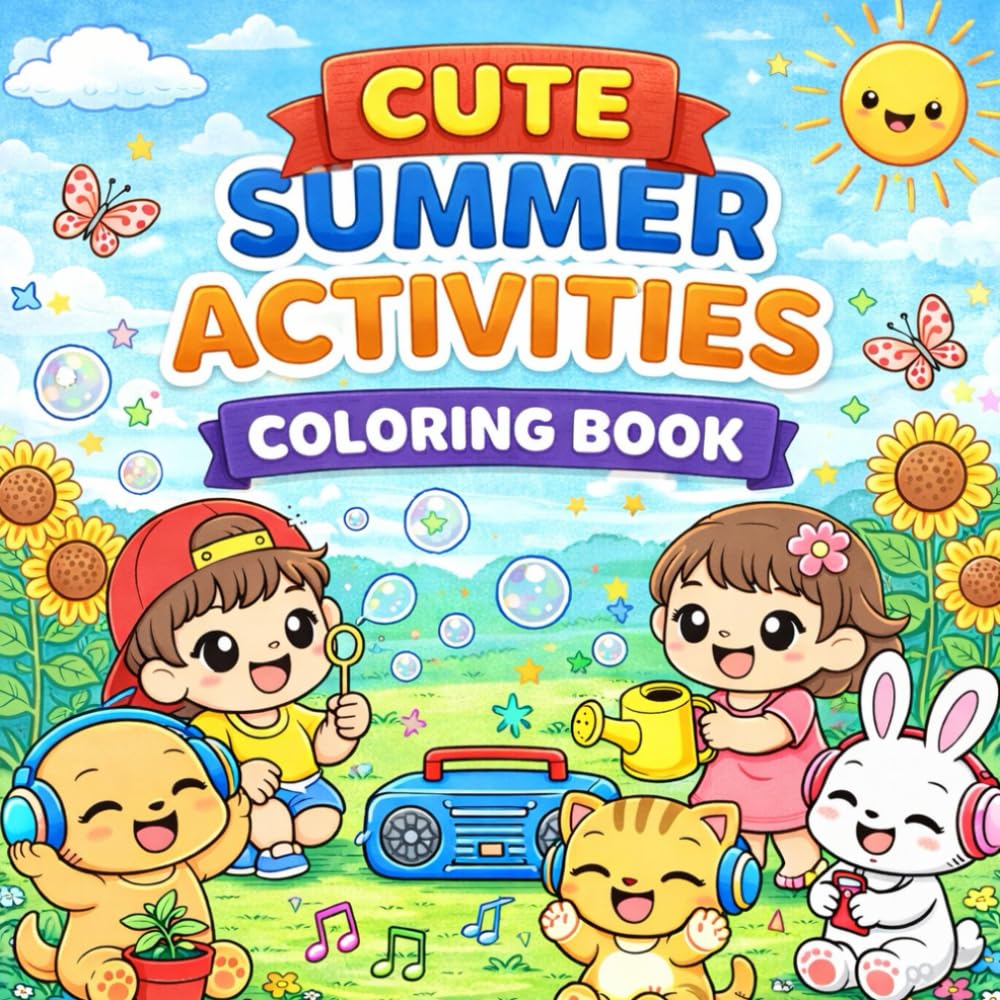 Cute Summer Activities Coloring Book: Fun Chibi Adventures for Kids Ages 4–8 | Adorable Kawaii Beach & Sunny Day Scenes
