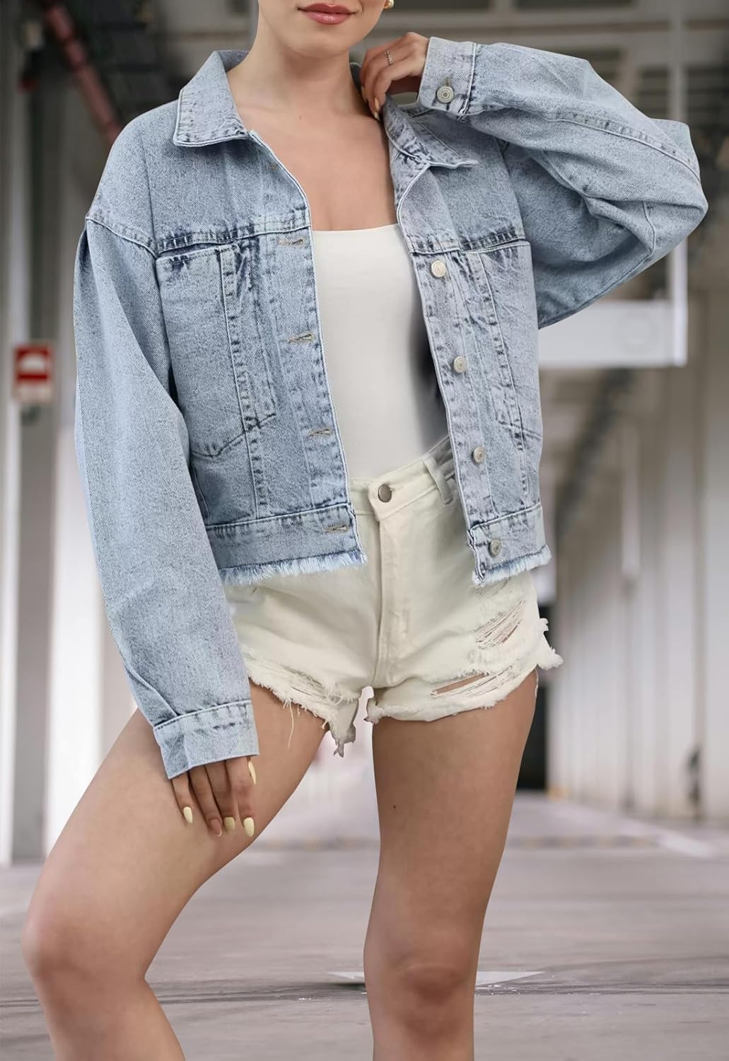 Women's Ripped Short Jean Jacket frayed Casual Denim Jacket Tops - Image 4