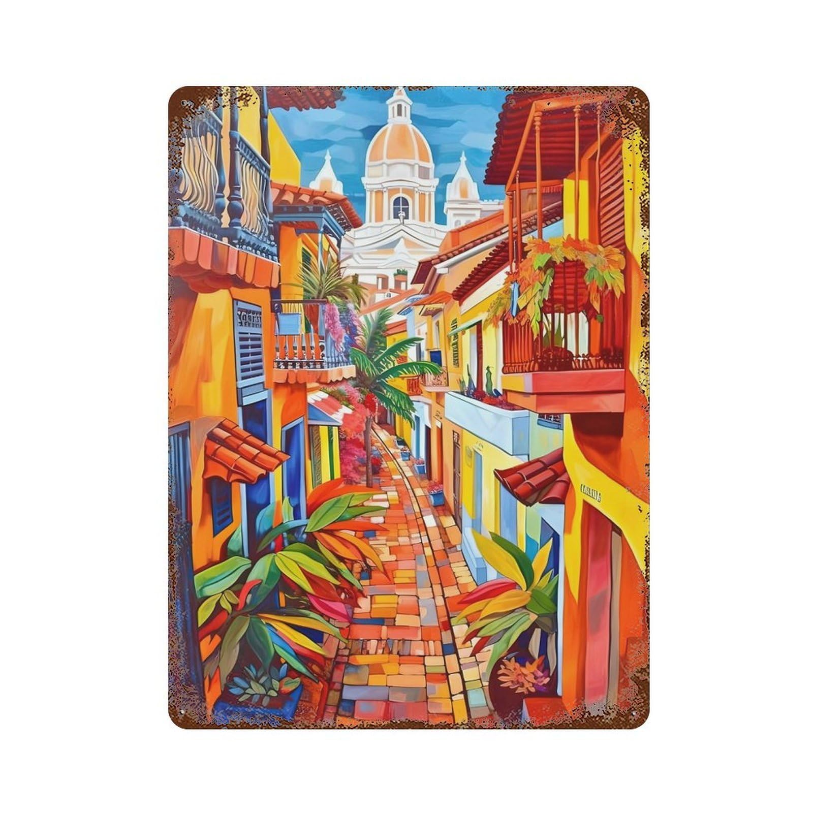 xiaoxiaoshen Mexican Village Wall Decor Art Metal Tin Poster Modern Home Decor Art Home Bar Shop Decorations Vintage Sign 40x30cm