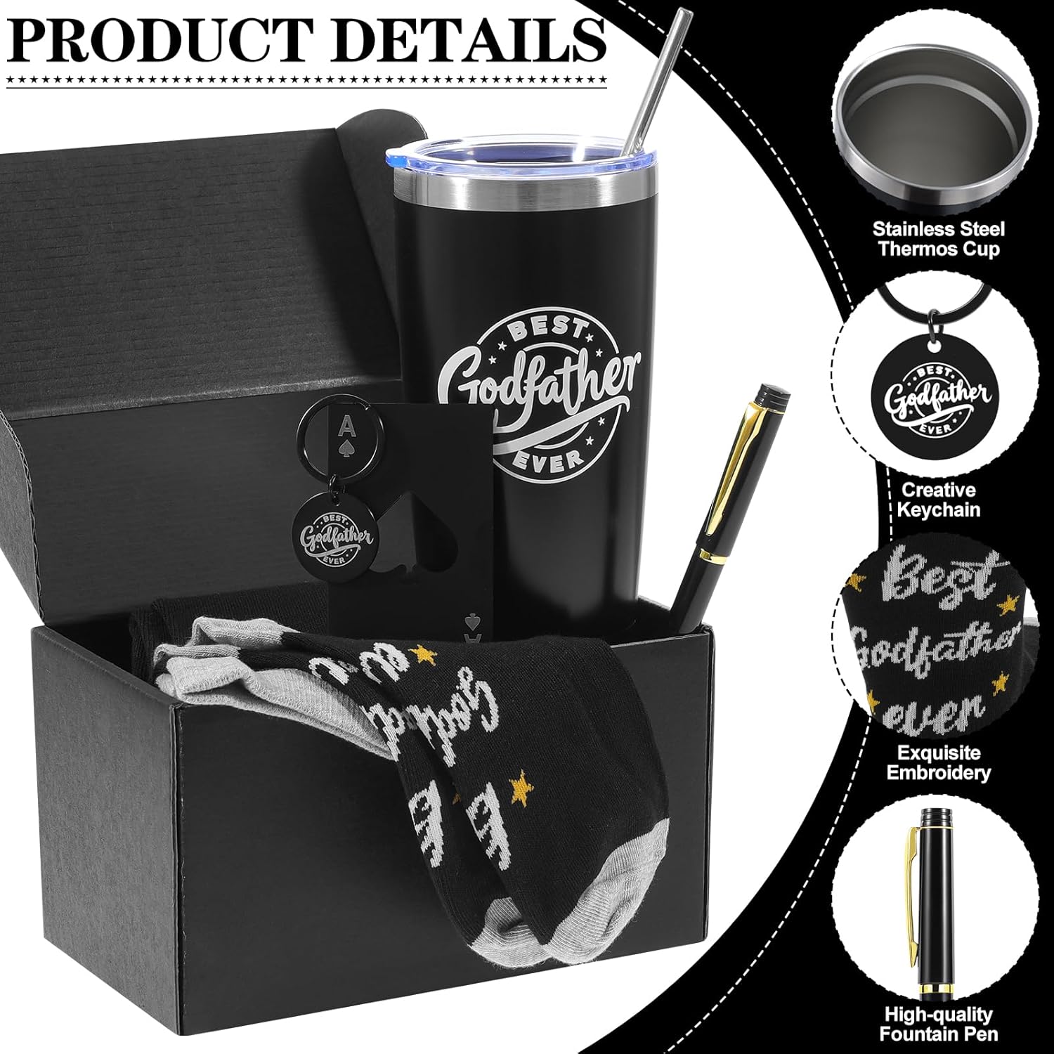 Godfather Proposal Gifts, Will You Be My Godfather Gifts Box Set, God Father Gift Ideas Includes Insulated Tumbler Opener Keychain Socks Christmas Birthday Baptism Fathers Day Present for Men - Image 3