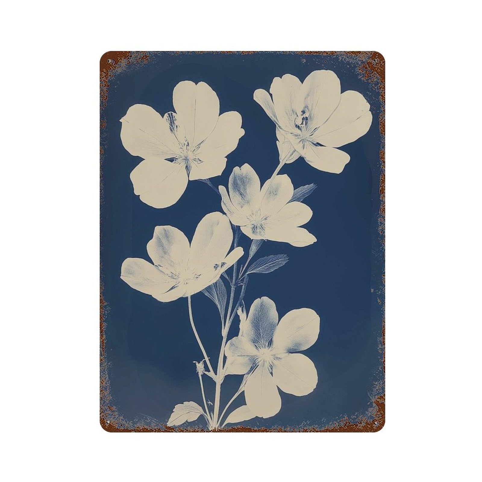 xiaoxiaoshen Blue Botanical Cyanotype Flower Minimal Nature Wall Decor Art Metal Tin Poster Modern Home Decor Art Home Bar Shop Decorations Vintage Sign 40x30cm