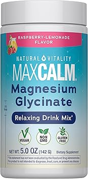 Natural Vitality MaxCalm Magnesium Glycinate Powder | Relaxing Drink Mix | Raspberry Lemonade Flavor | Non-GMO, Vegan & Gluten Free Supplement | 5oz