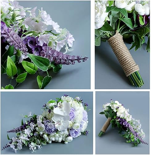 Miniatura 3 de Ramos de boda en cascada para novia, lila, morado y blanco, ramos de boda para novia, dama de honor, ceremonia rústica, decoración de aniversario