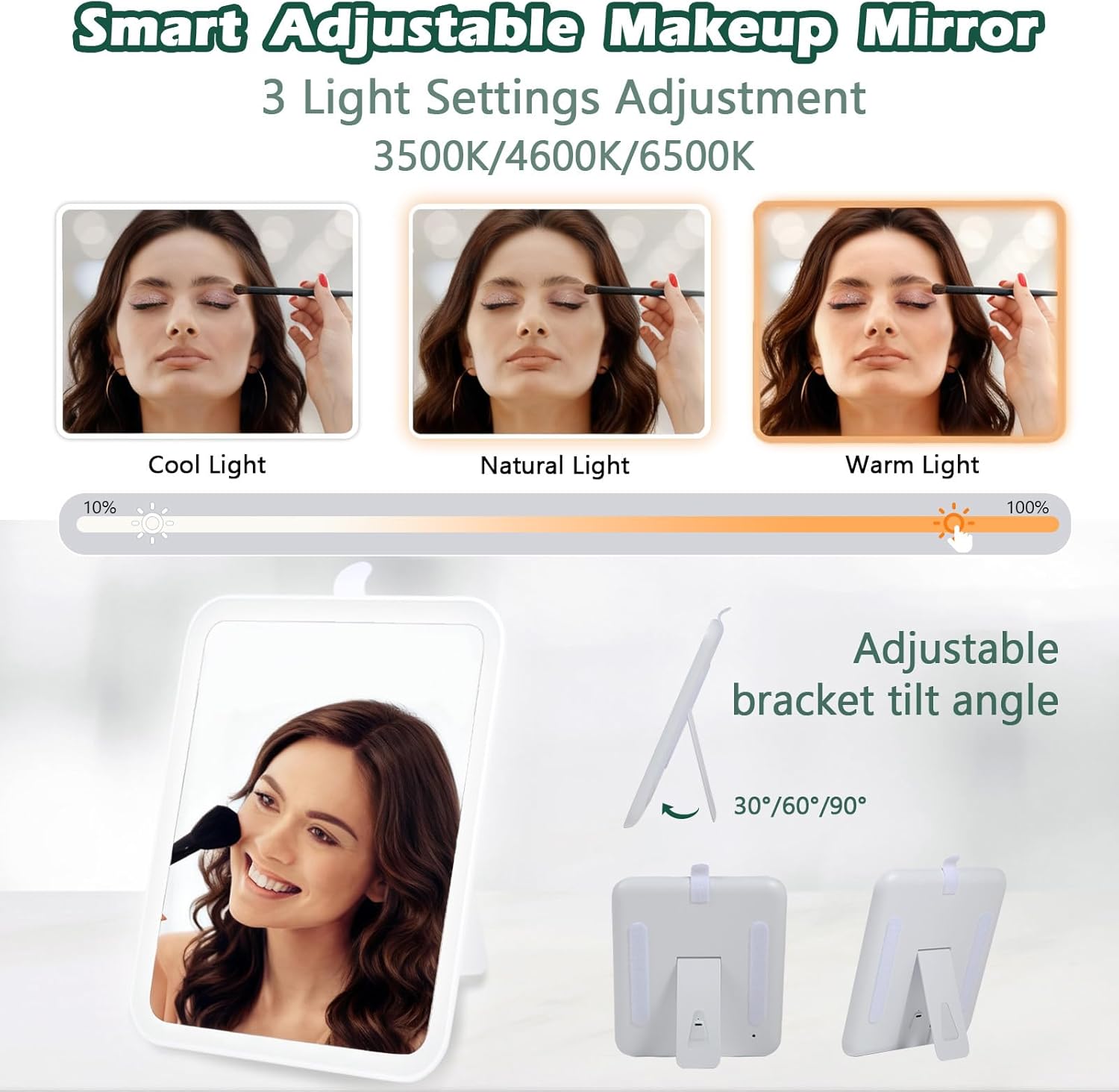 Travel Makeup Bag with Light Up Mirror, Portable Makeup Bag with Led Light Women Waterproof Makeup Travel Case adjustable dividers Rechargeable Vanity Mirror with 3 Color Lights (Green)