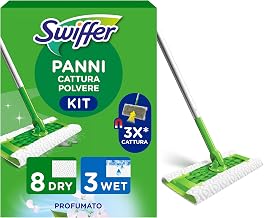 Swiffer Starter Kit Broom Handle + 8 Floor Cloths + 3 Floor Mop | Dust and Dirt Capture, Great for All Floors, Hair/Hair