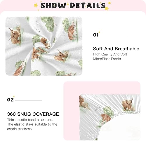 Miniatura 4 de Sábanas para cuna de animales de granja, sábanas ajustables elásticas para cuna para niños y niñas, sábana unisex acogedora para cuna de bebé, 27 x