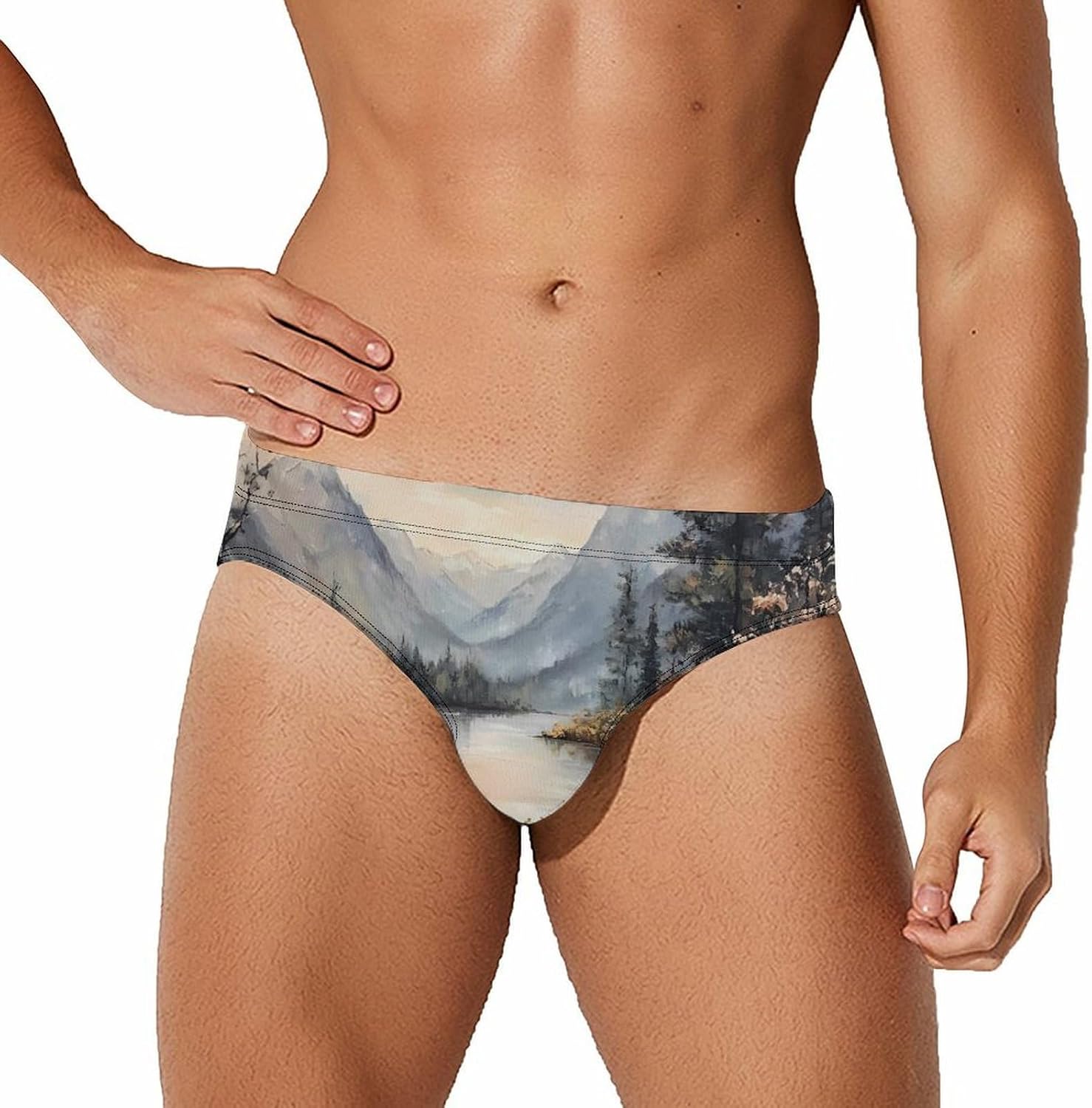 Black Bear Autumn Lakeside Mens Swim Briefs Print Bikini Swimwear Sport Swimsuit Surf Shorts Trunks