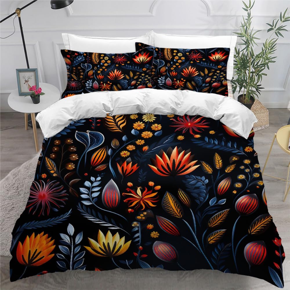 Housse de couette fleurs 220x240 parure de lit 3 pièces imprimé 3D animaux