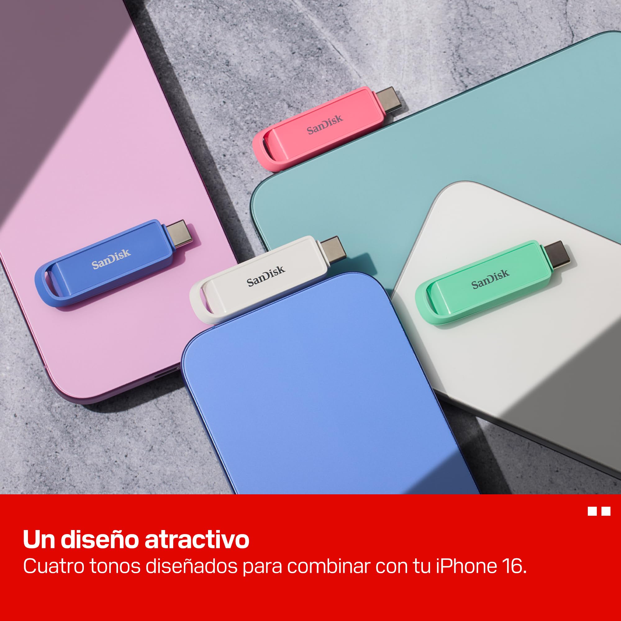 SanDisk Phone Drive con USB Type-C 1 TB (para teléfonos Inteligentes, tabletas y Ordenadores, velocidades de 150 MB/s, Haz copias automáticas, recuperación de Datos) - Rosa Estrella de Mar