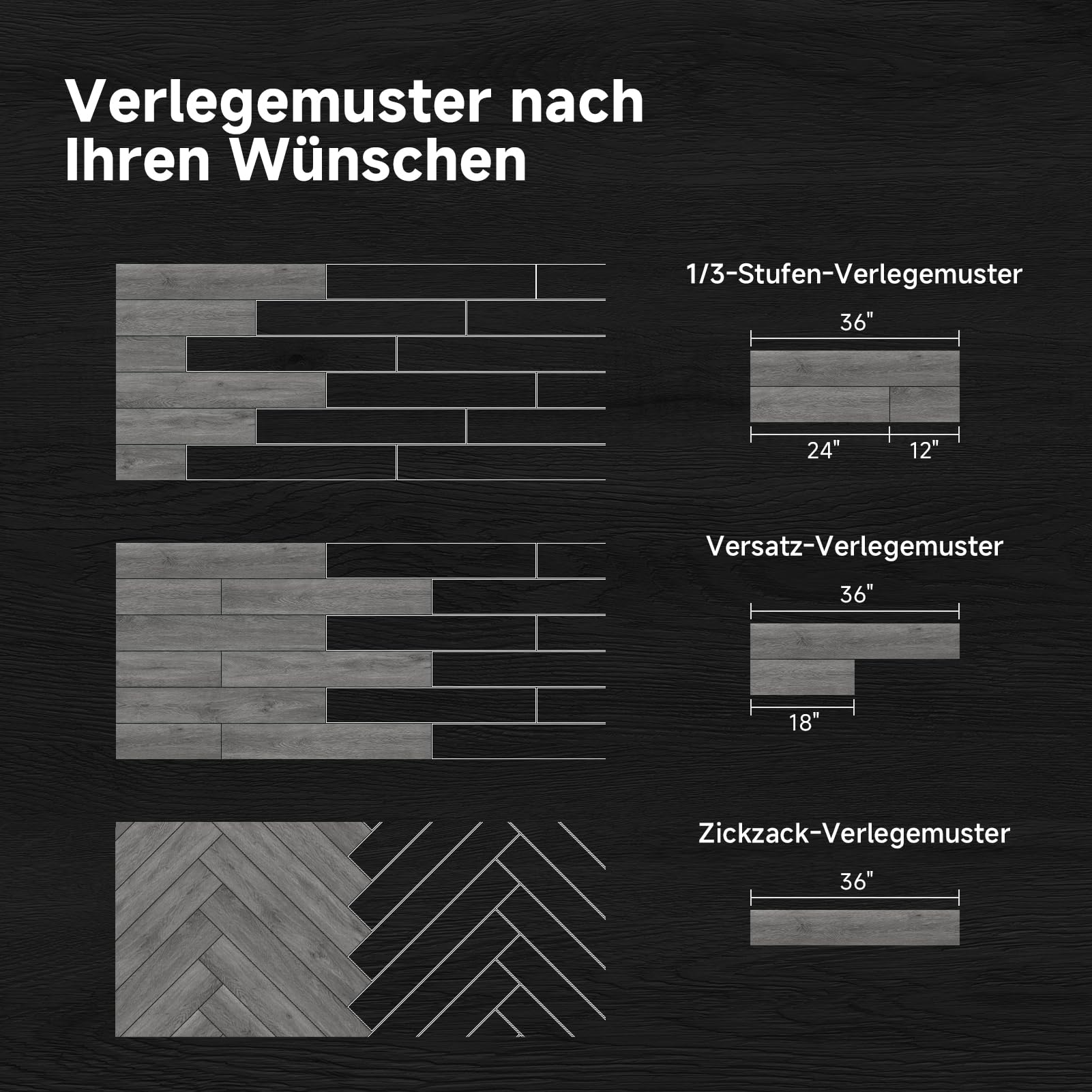 Selbstklebende Bodenfliesen Vinyl-Bodenfliesen Holzoptik zum Abziehen und Aufkleben, 2,0 mm 36 Dielen kratzfest, für Wohnzimmer Flur Büro Bodendielen (5,02m², Dunkelgrau)