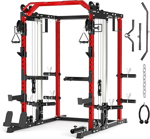 Roygym Power Cage, Power Rack with Dual Independent Pulley System, Multi-Function Squat Rack for Home Gym Space Saving
