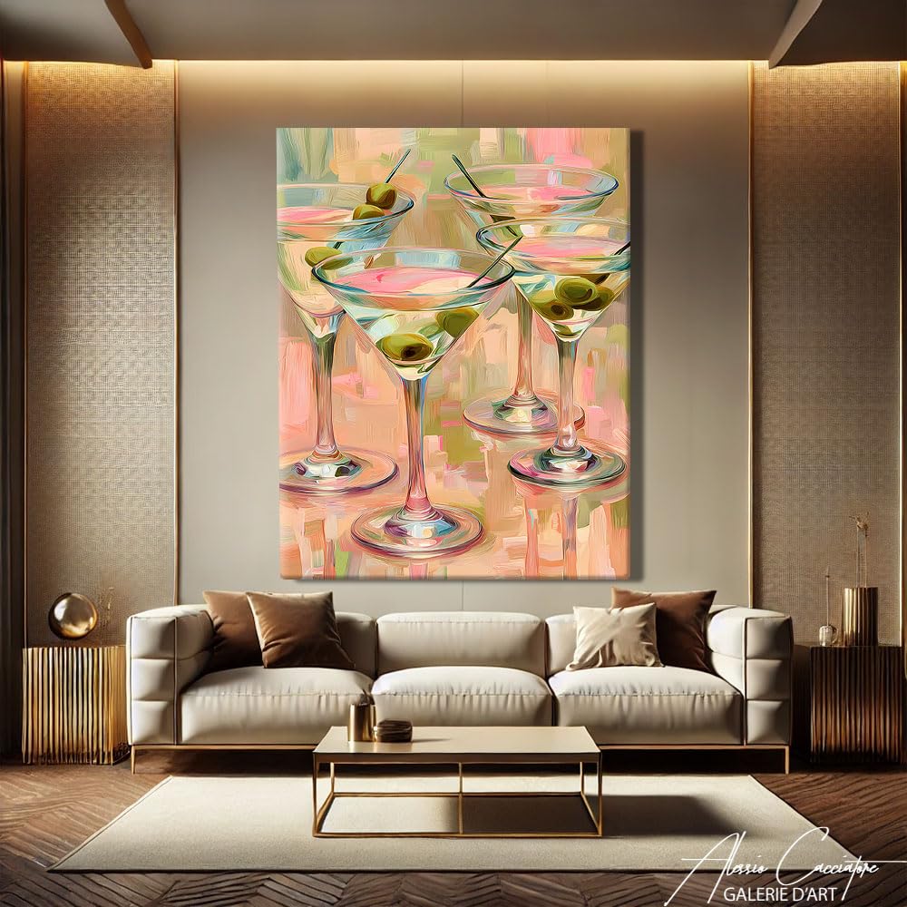 Alessio Cacciatore Quadro Martini - Decorazione da parete bar, cornice moderna, stampa su tela, idea regalo decorazione per casa, decorazione da cocktail bar, arte da parete moderna, decorazione per