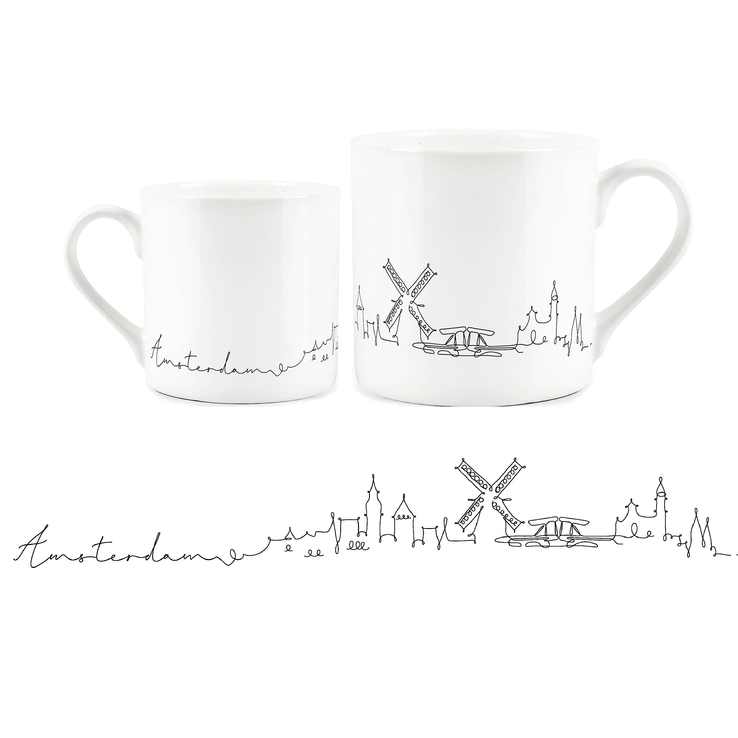 Purely Home Amsterdam City Skyline Collection - Bone China Mug White Coffee/Tea Present Gift for Travel Lovers