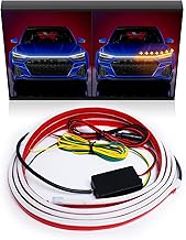 StoneBanks Car Dynamic Scan Start Up Hood Light Strip,Flexible White DRL Daytime Running Lights with Amber Turn Signal Lighting for Cars trucks Exterior 70"", STLS-WY71