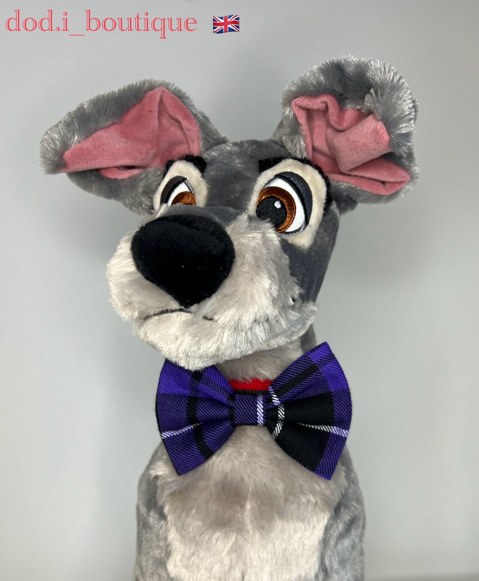 New Dogs Bow Tie Tartan woven Elastic Band attach COLLAR ACCESSORY Handmade UK (Medium tartan purple), beige - Image 3