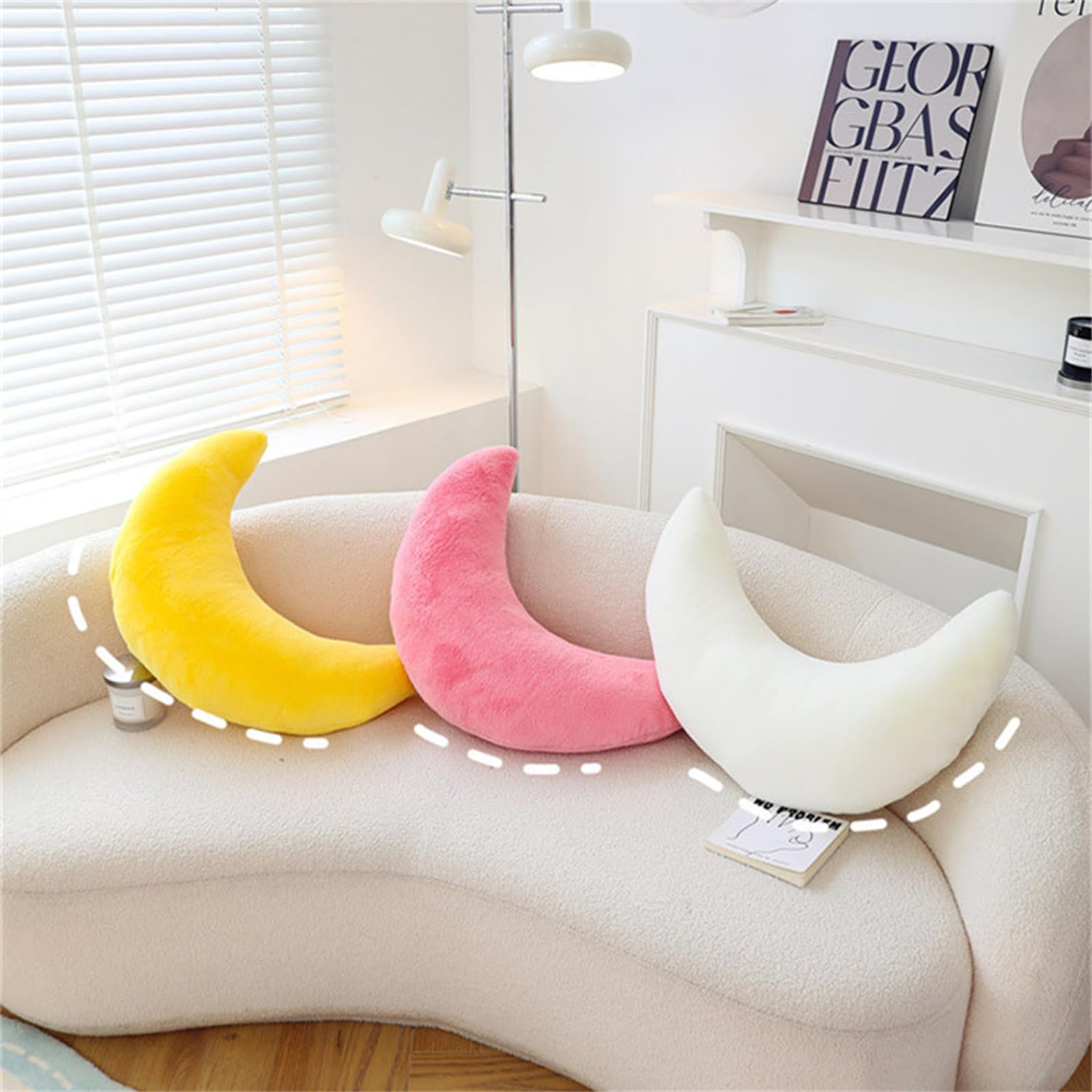 Herfair Morbido cuscino decorativo per bambini, a forma di luna, morbido cuscino decorativo per la cameretta dei bambini (giallo, 45 cm)