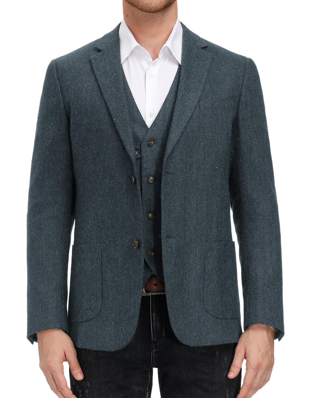 PJ PAUL JONES Sakko Chaqueta de traje, tweed de lana, 2 botones, estilo vintage británico