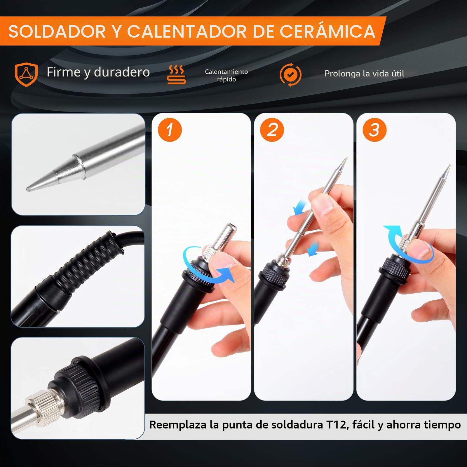 FEITA Kit de estación de soldadura digital T100A, 75 W, pantalla LCD, 4 canales, conversión °F-°C, apagado automático, incluye 3 puntas, cable de 15'