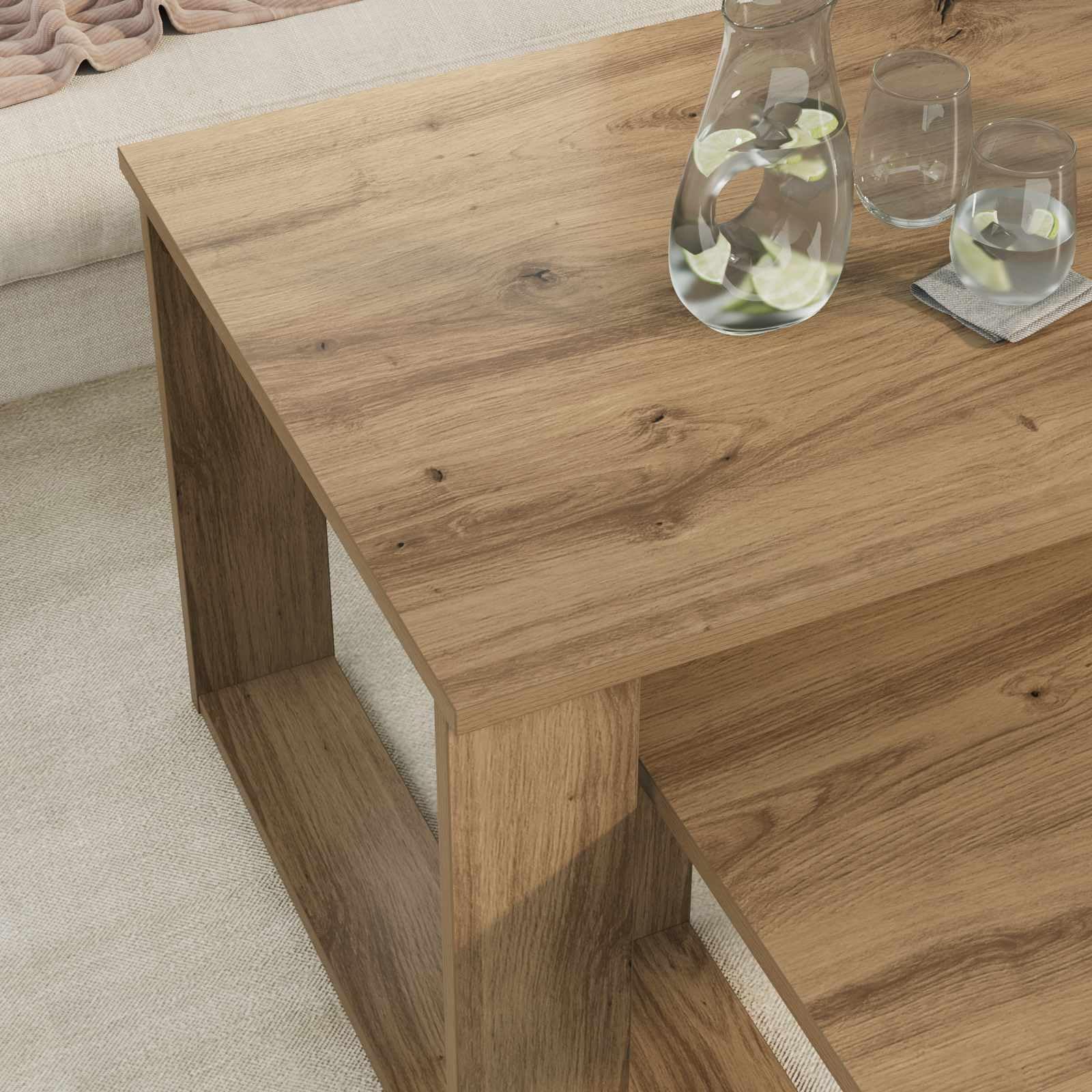 Set di 2 tavolini da caffè in rovere Artisan | Set da tavolo in due pezzi con effetto rovere per possibilità di posizionamento flessibili in soggiorno e salotto.