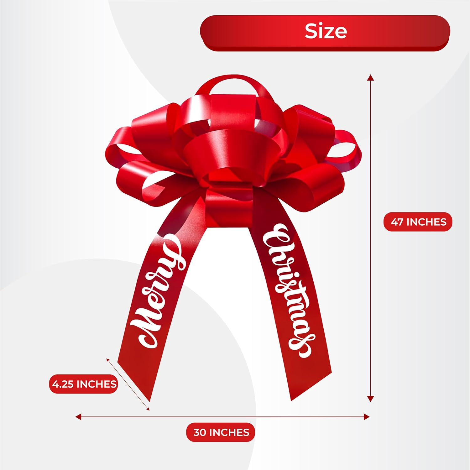 CarBowz Big Merry Christmas Car Bow, Giant 30" Bow, Non Scratch Magnet, Weather Resistant Vinyl (Red)
