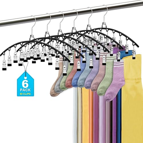 POZEAN Paquete de 6 perchas de metal para leggings con clips 100% seguros, ahorro de espacio, fácil de usar, ideal para organización y