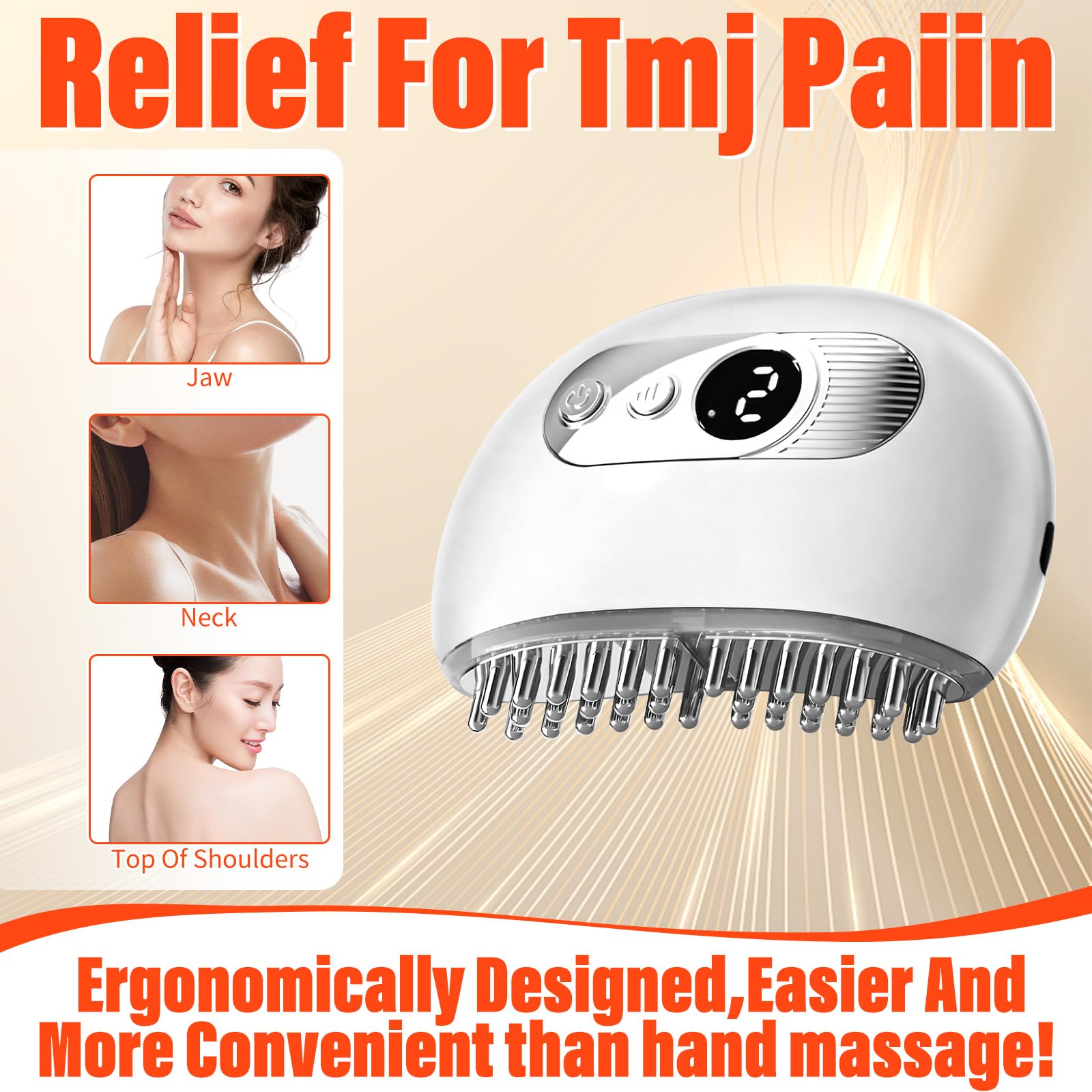 TMJ Relief Products szczęka, narzędzie do masażu TMJ, ręczny masażer z 3 trybami i 9 poziomami wibracji i ogrzewania, bezprzewodowy masażer elektryczny do TMJ, twarzy, szyi, narzędzia do