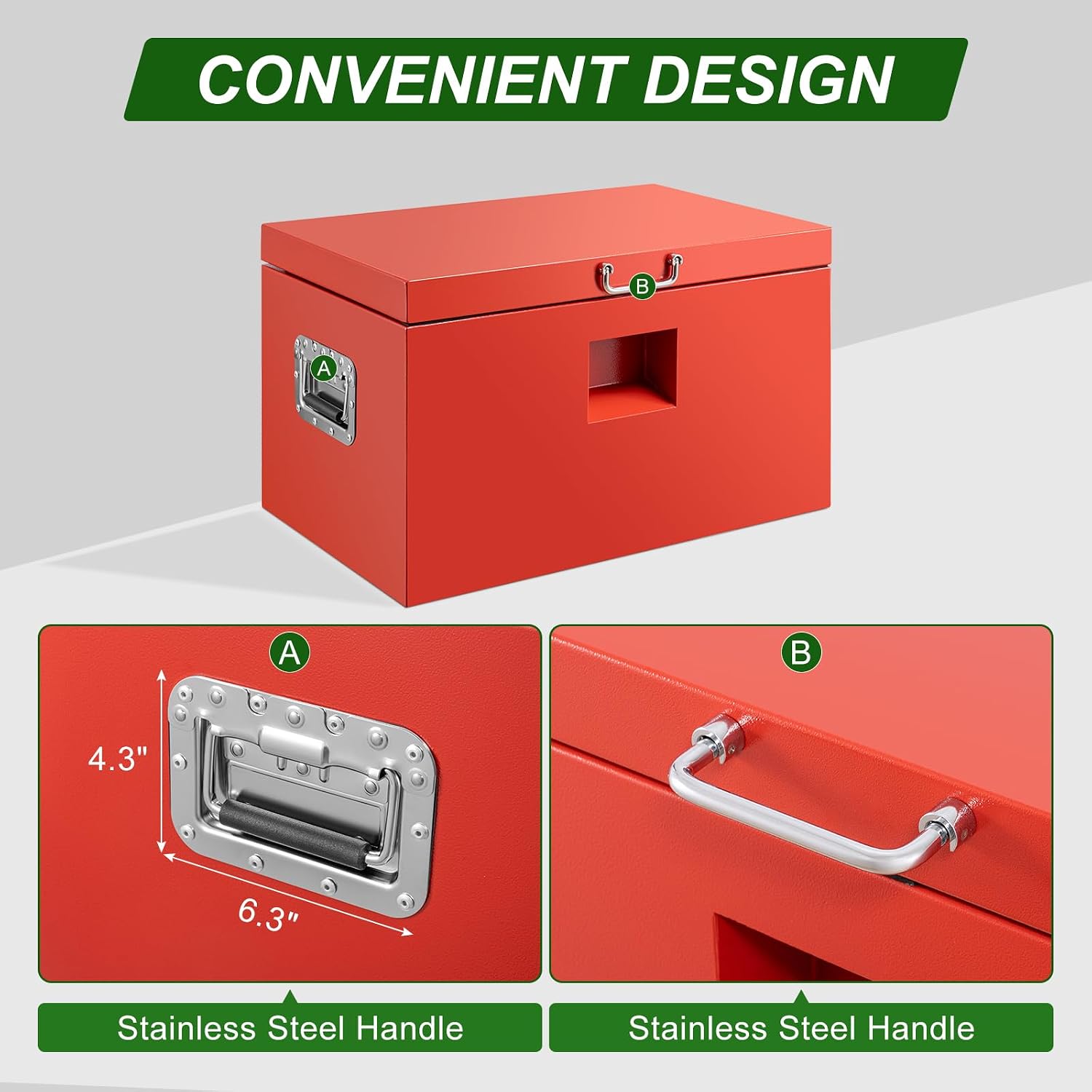 24 Inch Steel Heavy Duty Truck Bed Tool Box Red Steel Metal Box PickUp Storage Organizer for Storage, Utility Trailer ToolBox for Truck, Pickup, RV, Trailer