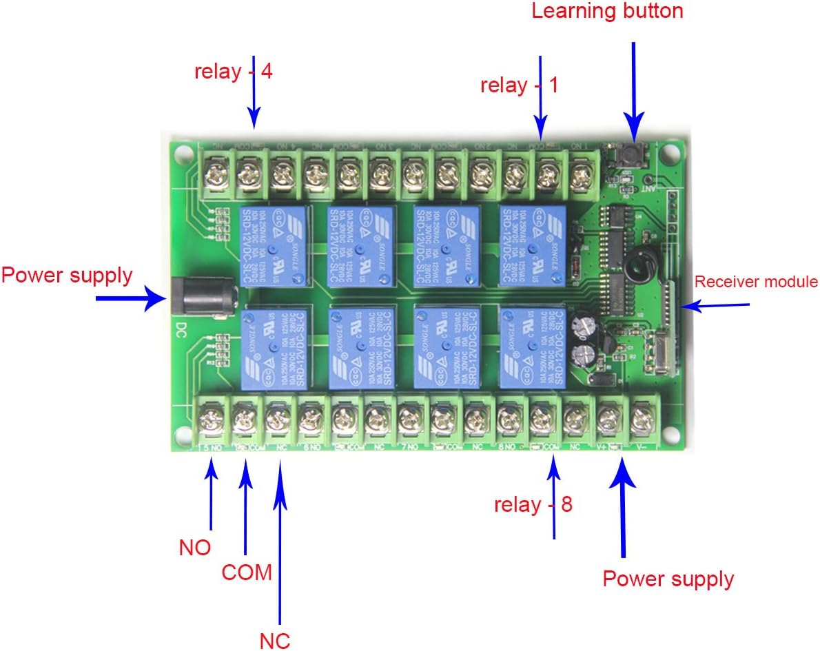 Wireless Multifunction Remote Electric Switch Motors 12V DC 8 Control Mode Lamp Control Radio Switch 8 Channels Transmitter with Adapter Socket Wireless Remote Control Switch Relay Output