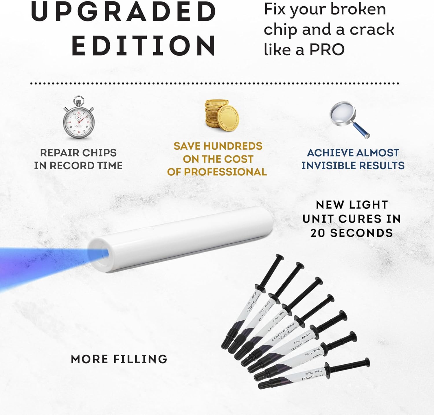 Surface Repair Kit + Refill Bundle – Fix Chips, Cracks & Defects in Minutes | Professional-Grade for Granite, Marble, Quartz, Porcelain & More | Fast, Flawless & Permanent Repairs at Home