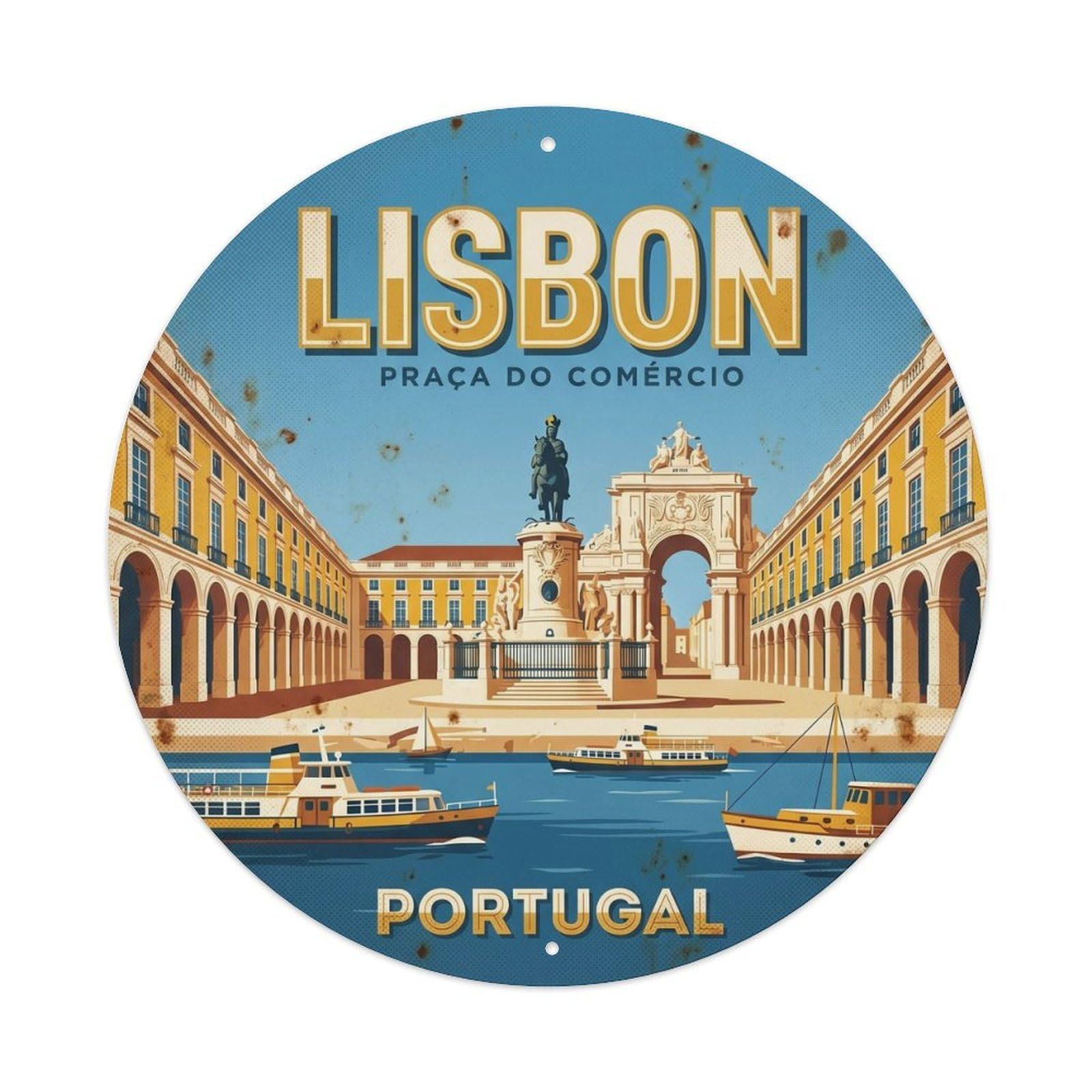 Olhnbad Style Portugal Lisbon Commerce Square Portuguese Heritage Metal Tin Sign