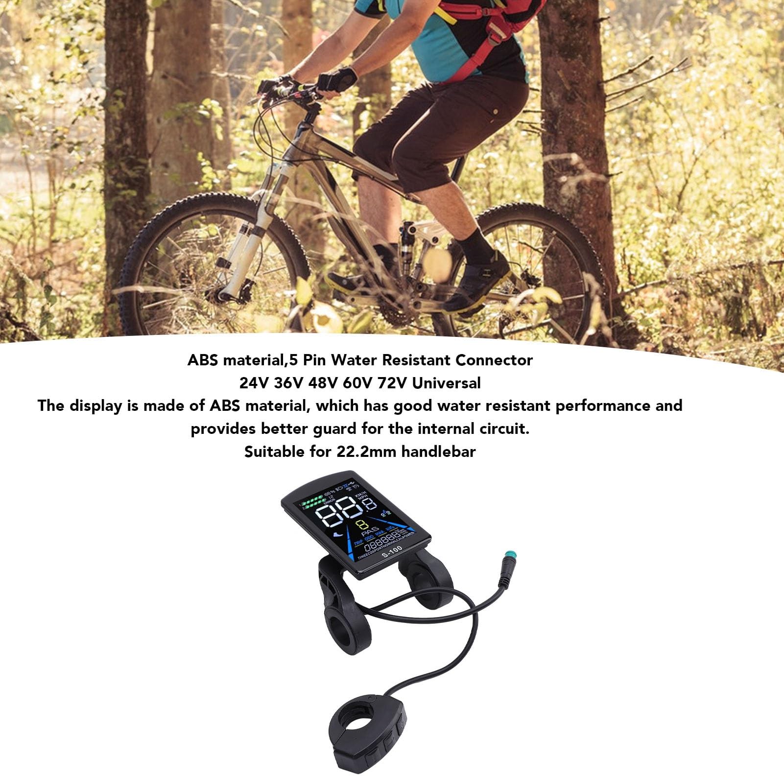 Generic Display LCD Universale per Bici Elettrica Pannello di Controllo LCD per Bici Elettrica ABS da 24 V a 72 V Schermo Impermeabile a 5 Pin per Manubrio da 22,2 Mm Mountain Bike Pendolari Ciclismo