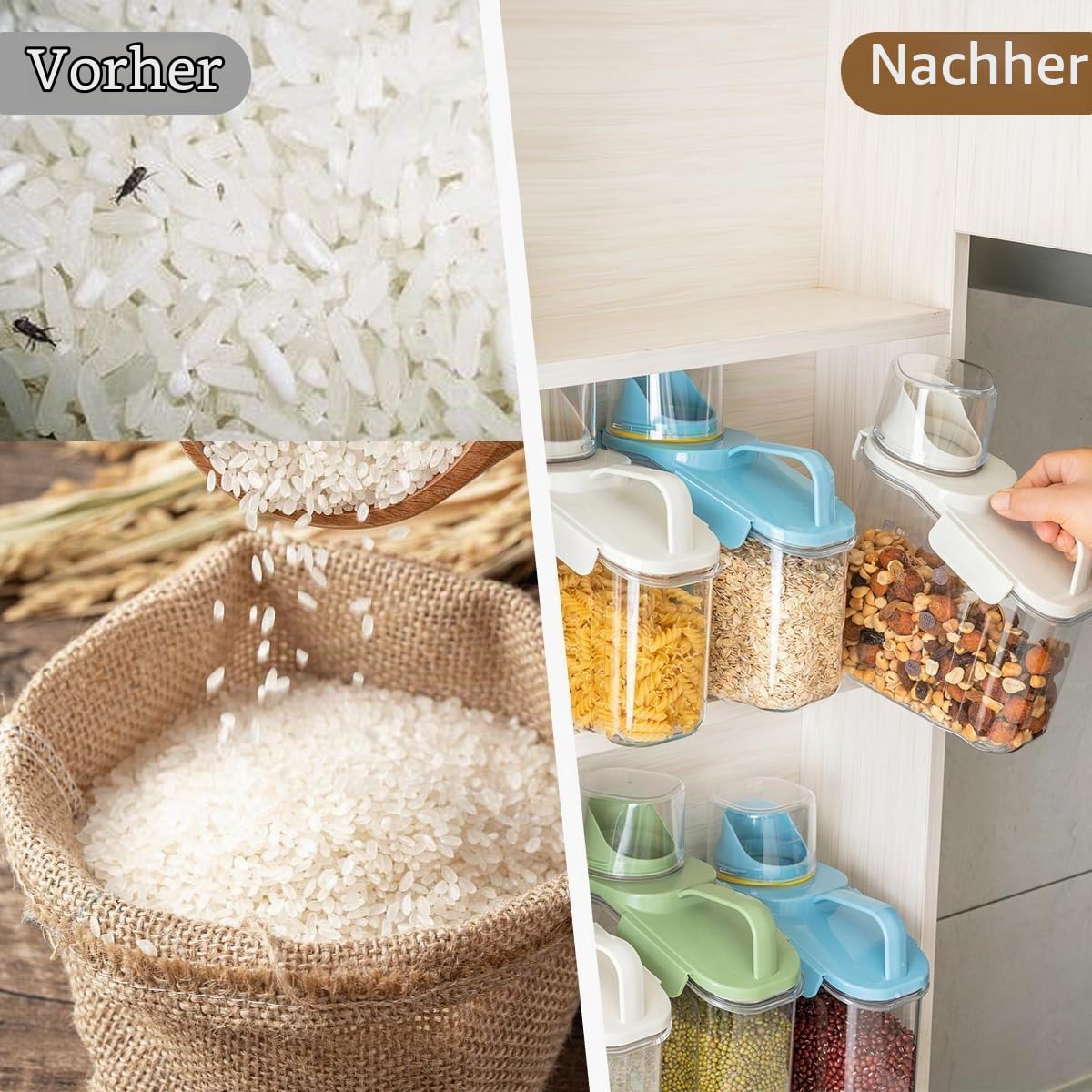 LANGMINGDE Vorratsdosen Set mit Deckel Luftdicht, Vorratsbehälter Küchen Aufbewahrung Organizer Spender für Trockenen Lebensmittel Schüttdose Müsli Getreide Mehl (3er Set x 1.5L - Weiß+Weiß+Blau)