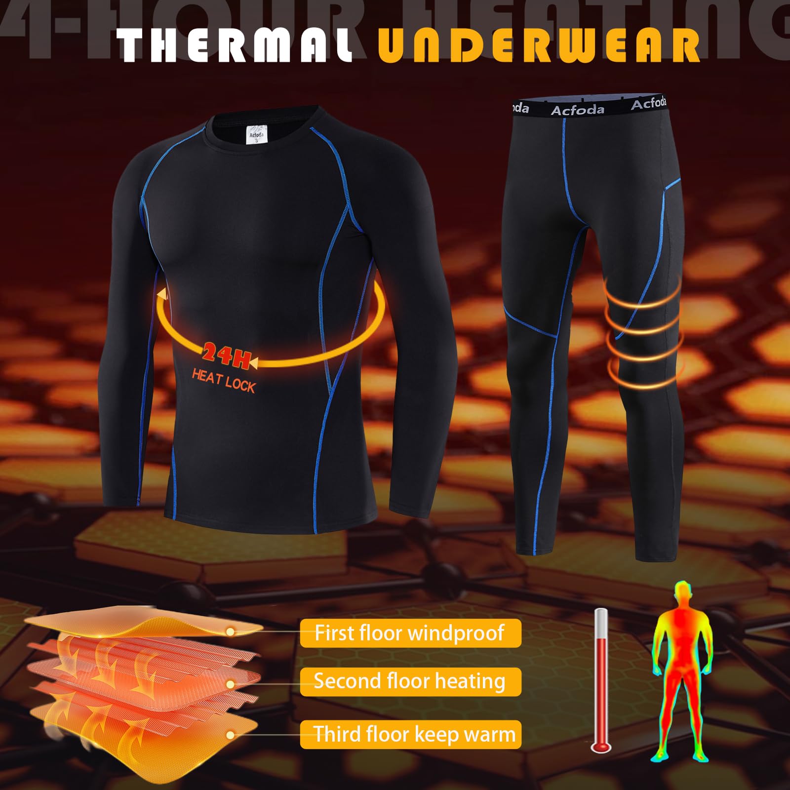 Acfoda Biancheria Funzionale Termici da Uomo Traspirante Asciugatura Rapid Abbigliamento Termico Intimo per attività all’Aria Aperta Ciclismo Corsa Allenamento Sci, S-XXL