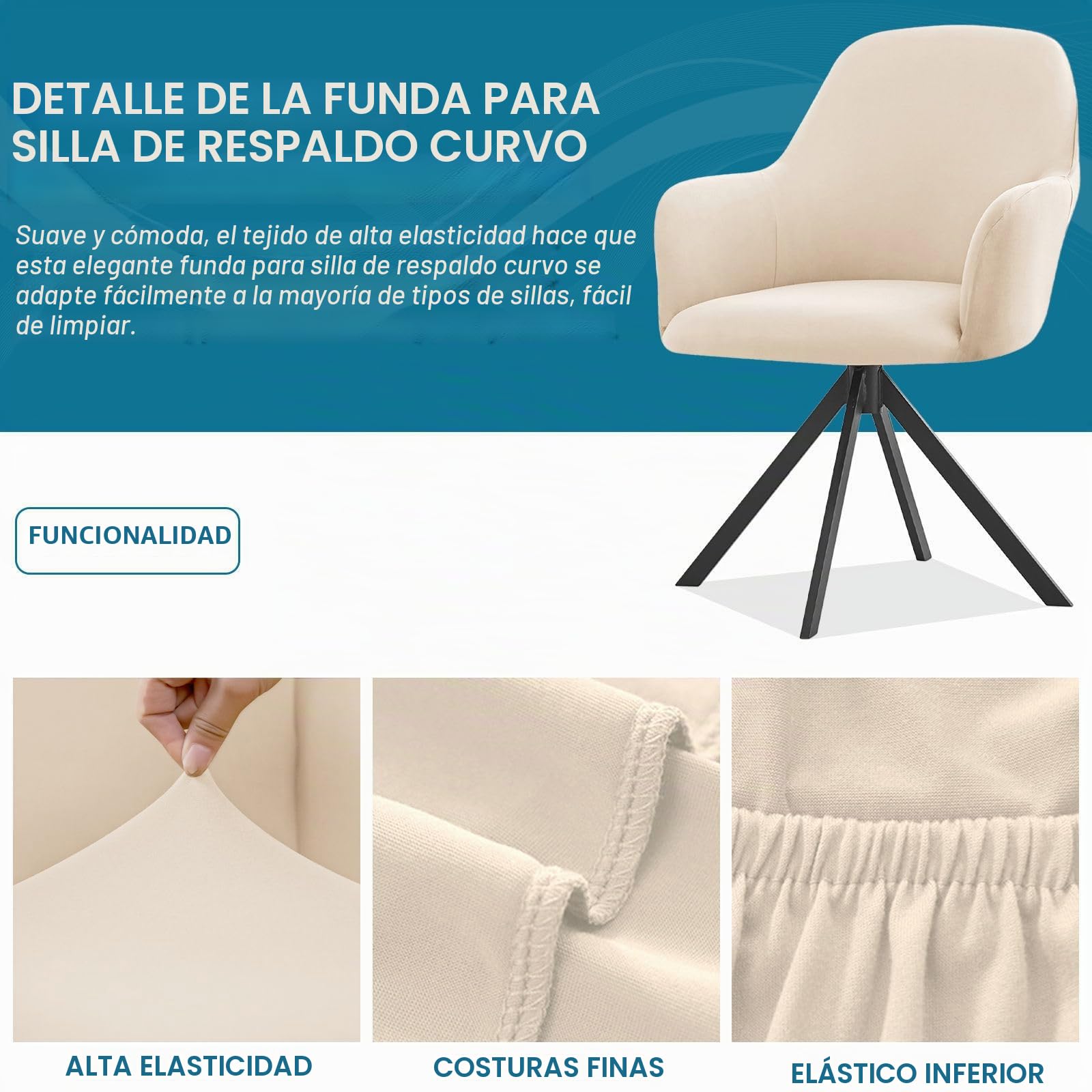 Fundas para Sillas De Comedor con Brazos, Impermeable Comedor Sillas Cubiertas con Brazos Respaldo Elástica Giratoria Brazos Respaldo Cubiertas Sillas Estilo Nórdico-Blanco Crema-Pack de 6