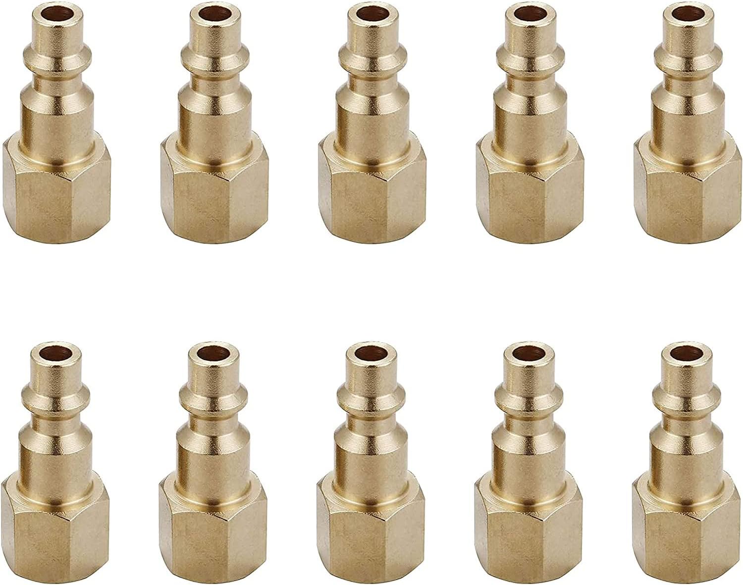 Air Hose Fittings And Quick Connect Air Fittings, 1/4 Inch NPT Brass Female Air Coupler Plug (10 Piece) Industrial Type D, Air Compressor Fittings